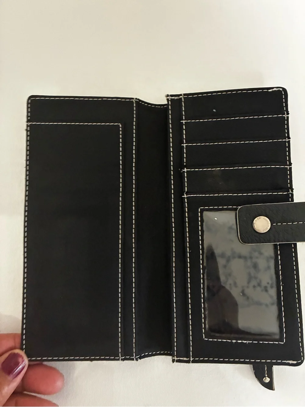 Men's Black Long Card & Key Holder Wallet with White Stitching